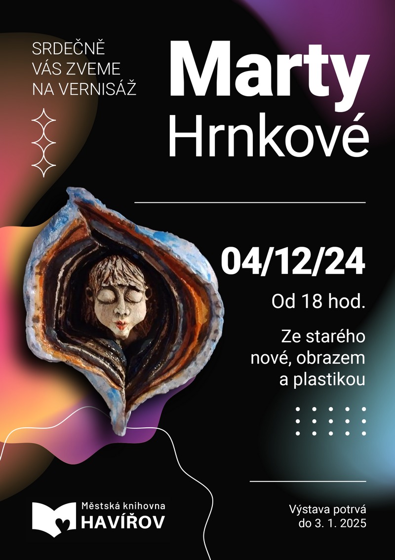 Pozvánka na vernisáž výstavy Marty Hrnkové