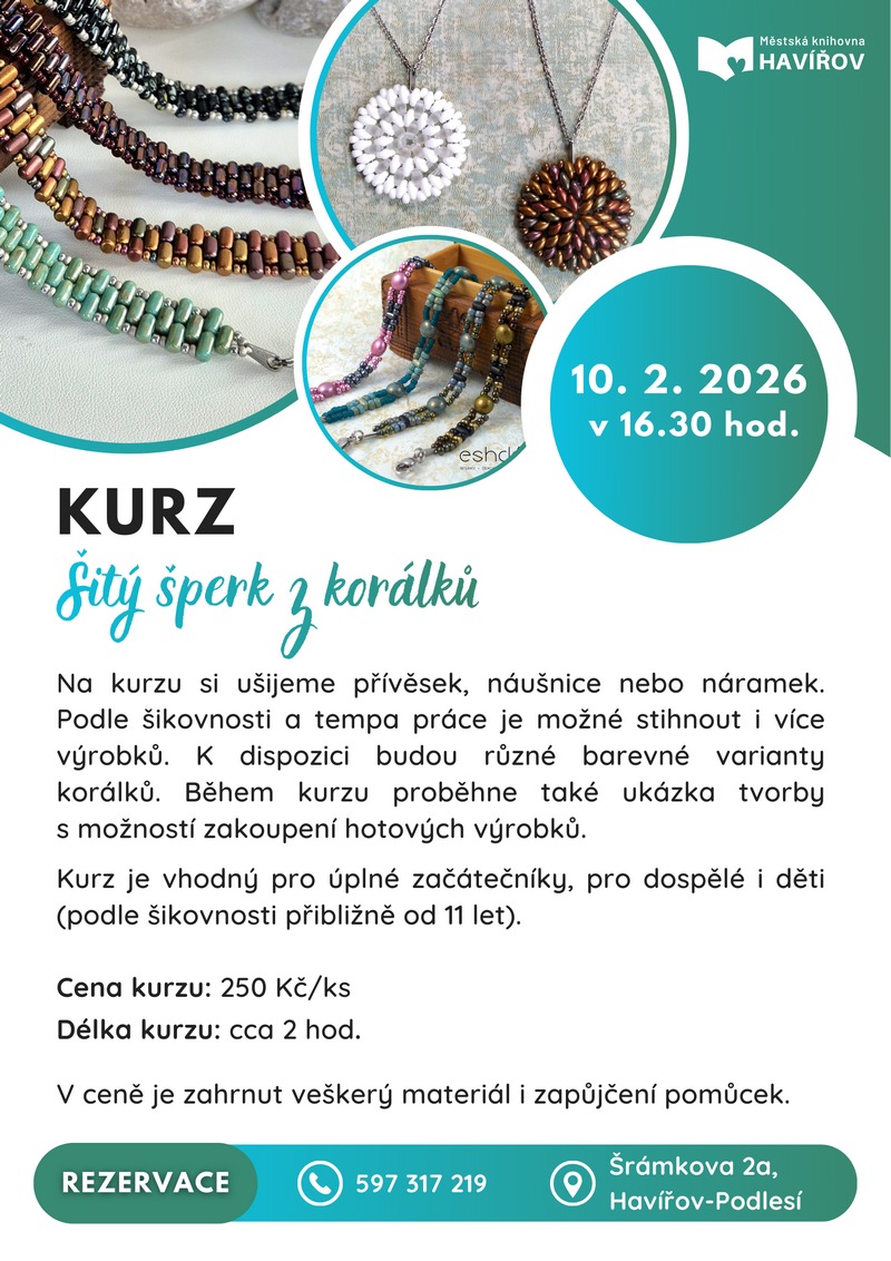 Pozvánka na kurz Šitý šperk z korálků